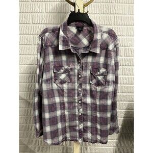 Torrid Womens Shirt Long Roll Tab Sleeve Button Up Plaid Blue White Cotton 1 1X